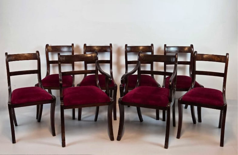 SET OF EIGHT REGENCY STYLE MAHOGANY DINING CHAIRS, TWO ARM SIX SIDE (1 of 19)