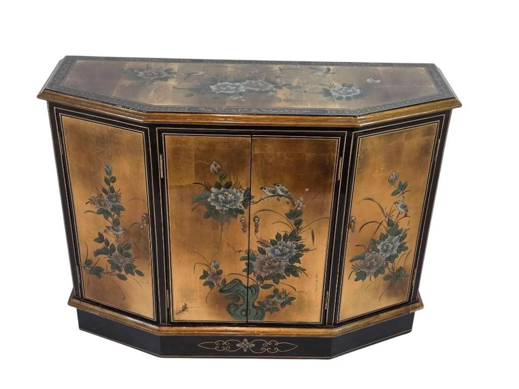 GOLD LEAF AND BLACK LACQUERED PAINT DECORATED ASIAN CONSOLE (1 of 20)