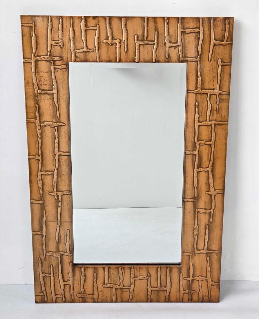 MID-CENTURY BRUTALIST PAUL EVANS STYLE TEXTURED COPPER LAQUER WALL MIRROR (1 of 10)