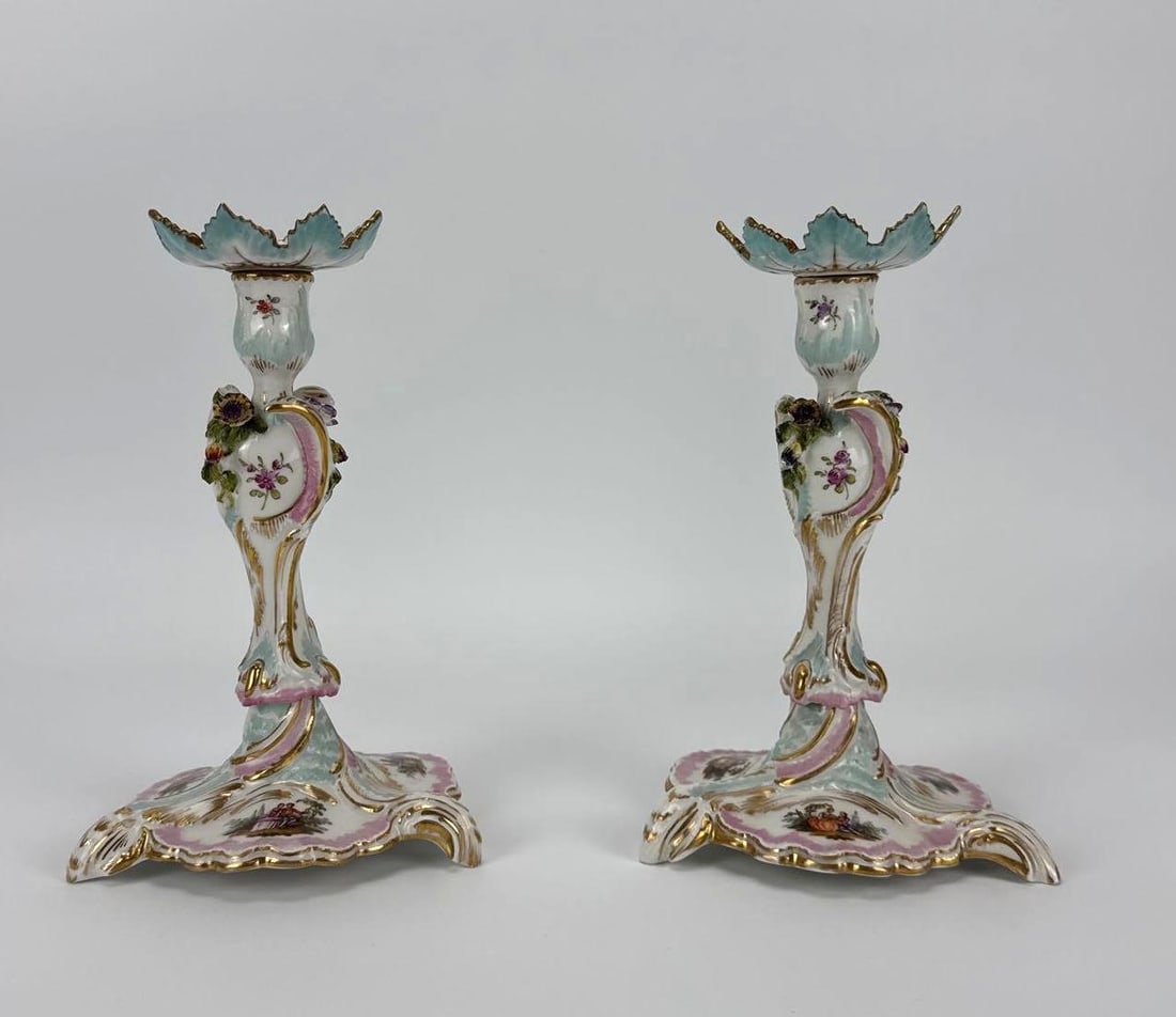 PAIR OF GERMAN KPM ROCOCO PORCELAIN CANDLESTICKS (1 of 20)