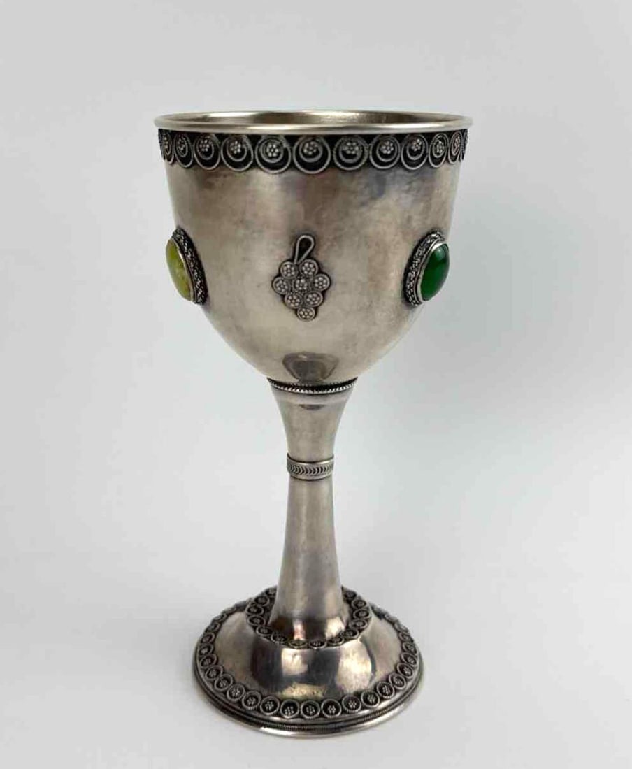 STERLING SILVER CUP W/ SEMI PRECIOUS STONES (1 of 14)