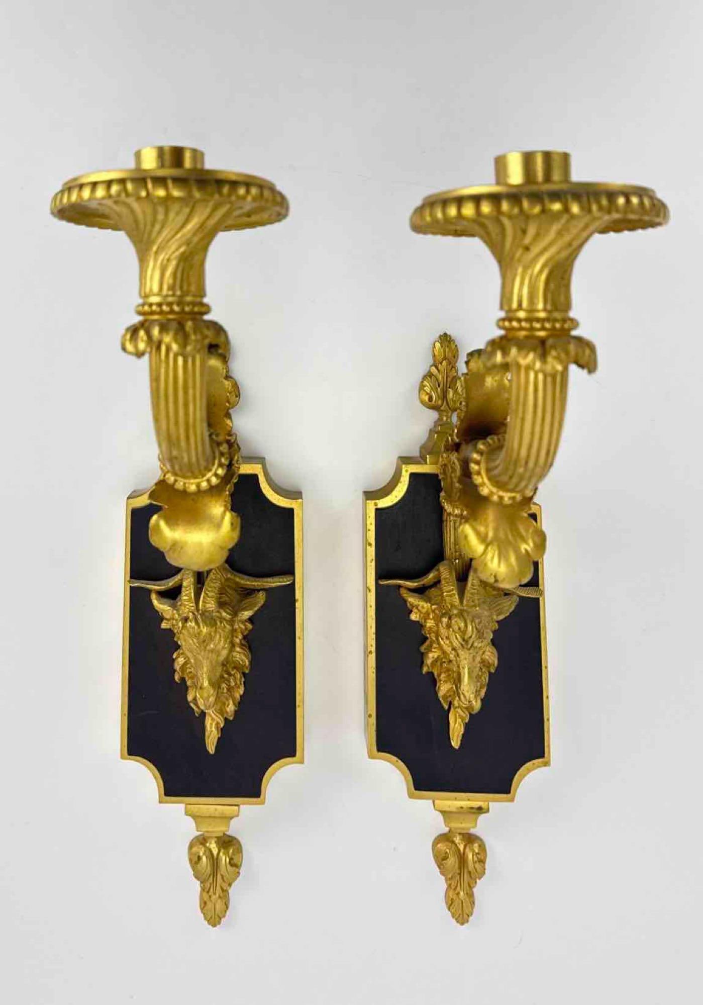 PAIR OF NEOCLASSICAL ORMULU BRONZE CANDLE AND RAM SCONCES (1 of 15)