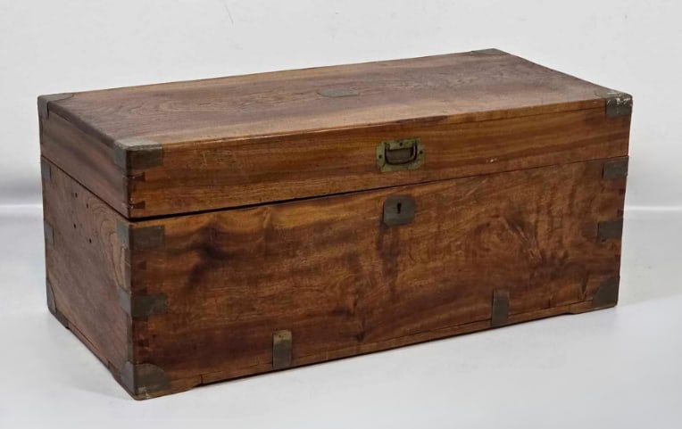 ANTIQUE CAMPHOR WOOD BRASS MOUNTED TRUNK (1 of 13)