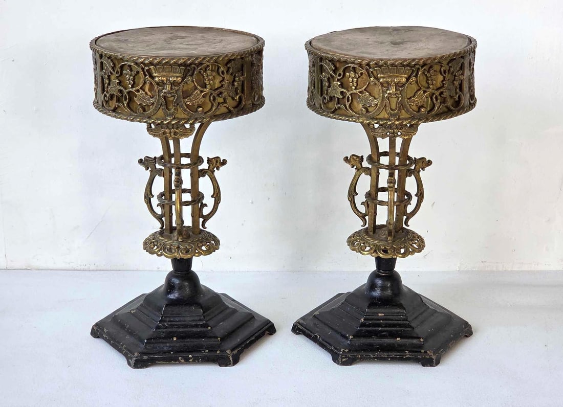 EXCEPTIONAL OSCAR BACH ATTR. PAIR OF WROUGHT IRON AND BRASS PEDESTALS (1 of 11)