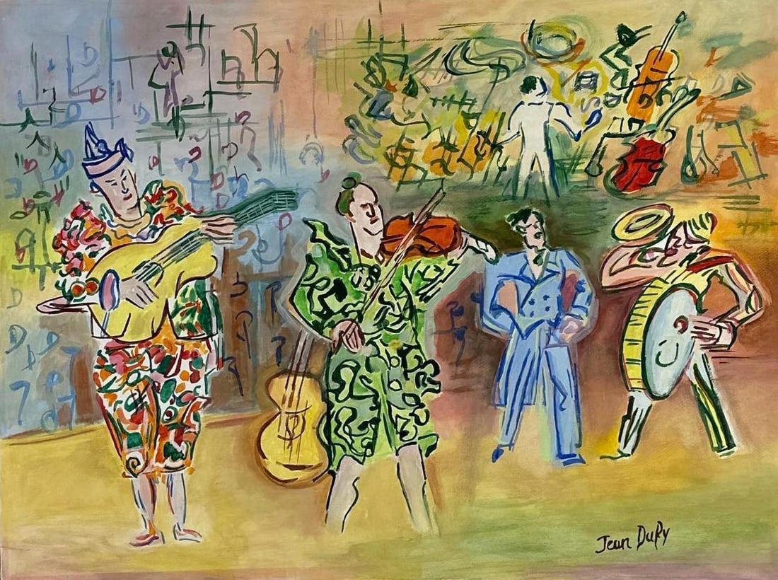 JEAN DUFY MUSICIANS AND HARLEQUIN WATERCOLOR (1 of 9)