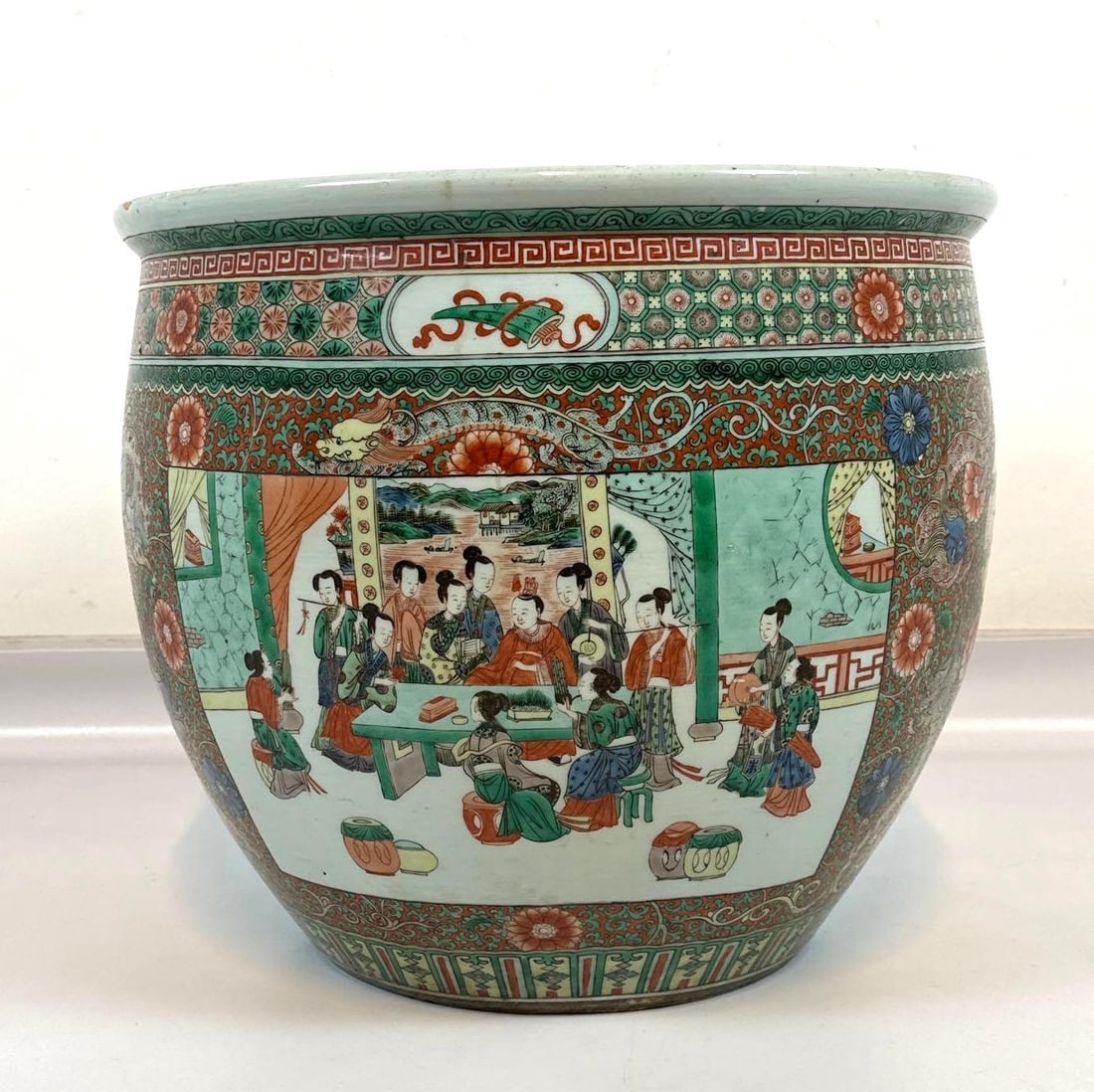 CHINESE FAMILLE VERTE PORCELAIN FISH BOWL JARDINIERE (1 of 9)