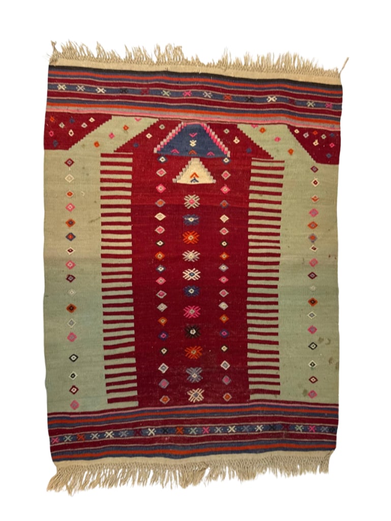 VINTAGE TURKISH ANATOLIAN PRAYER KILIM, MIHRAB NICHE FLATWEAVE RUG 5.5' x 3' (1 of 8)