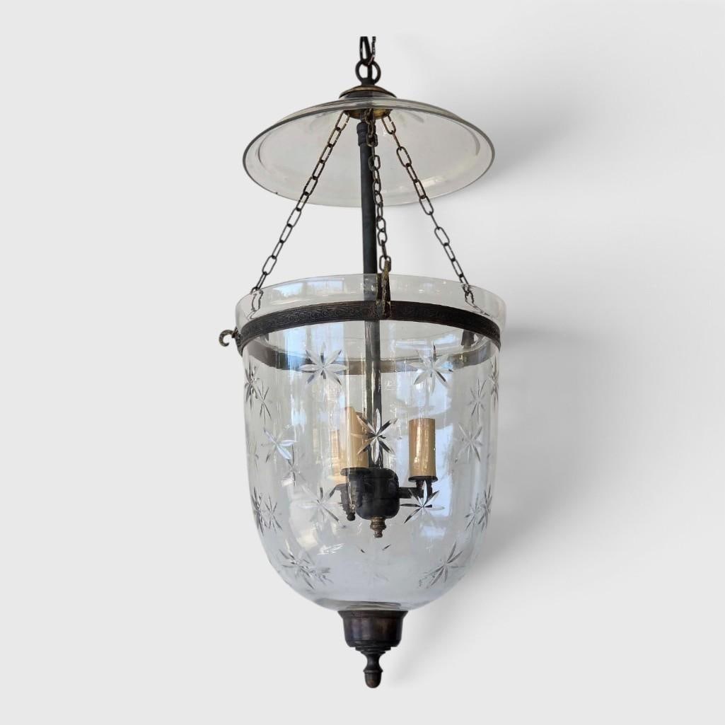 VINTAGE BELL JAR CHANDELIER WITH ETCHED STARBURST DETAIL (1 of 15)