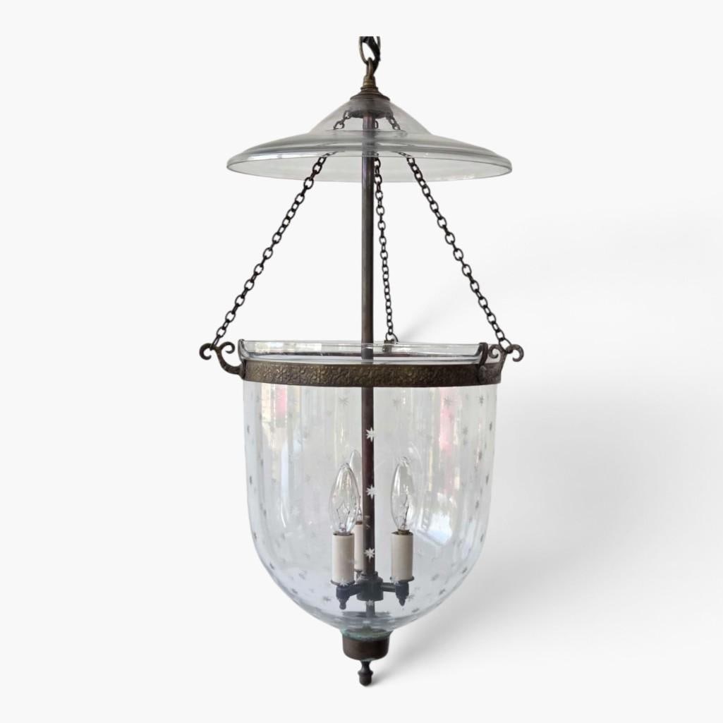 ANTIQUE BELL JAR PENDANT CHANDELIER WITH ETCHED STAR DETAIL (1 of 12)