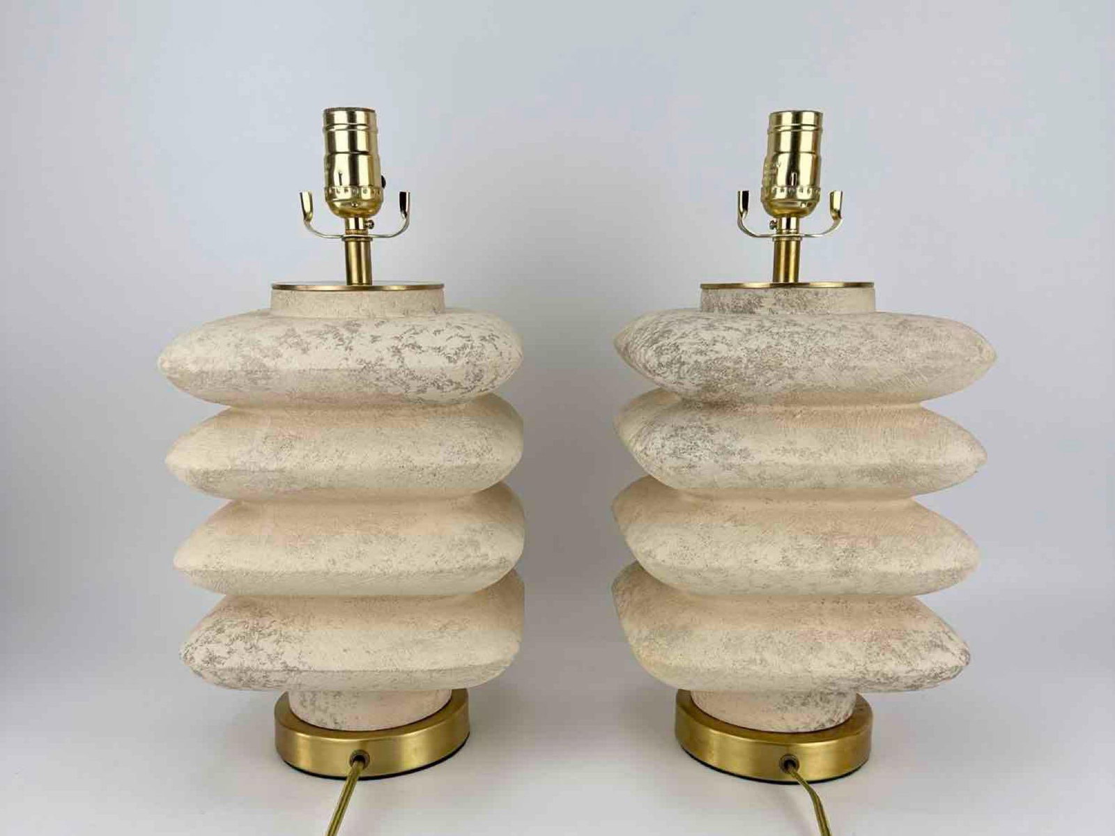 PAIR OF WHITE TEXTURED POTTERY STACKED LAMPS (1 of 9)