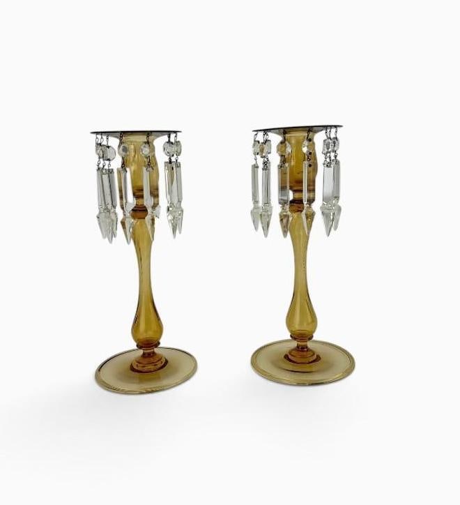 PAIR OF STEUBEN AMBER GLASS AND CRYSTAL CANDLESTICK LUSTRES (1 of 20)
