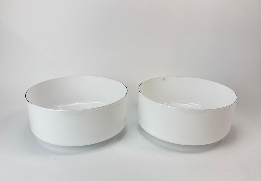 PAIR OF IITTALA WHITE OPAL GLASS BOWLS, TIMO SARPANEVA I-SERIES, FINLAND (1 of 8)
