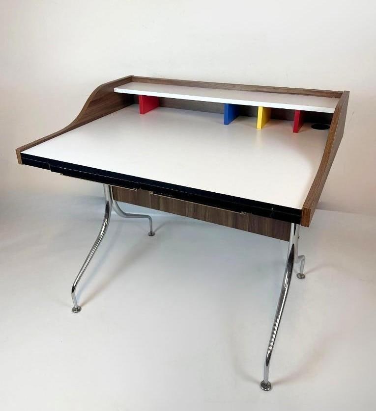 GEORGE NELSON SWAG LEG DESK, MODEL 5850, WALNUT AND CHROME, MID CENTURY MODERN (1 of 11)