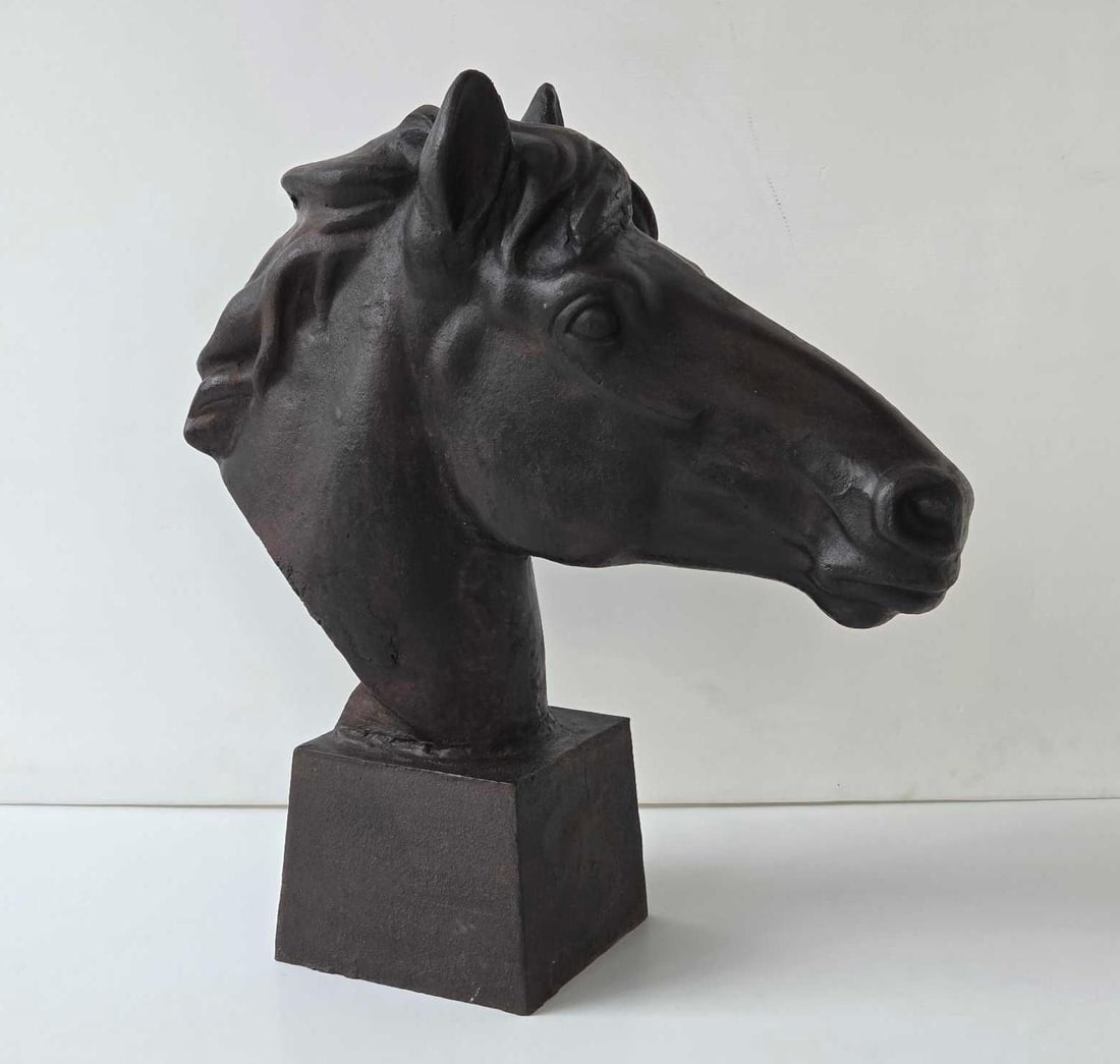 LARGE FISKE-STYLE CAST IRON HORSE HEAD SCULPTURE (1 of 12)