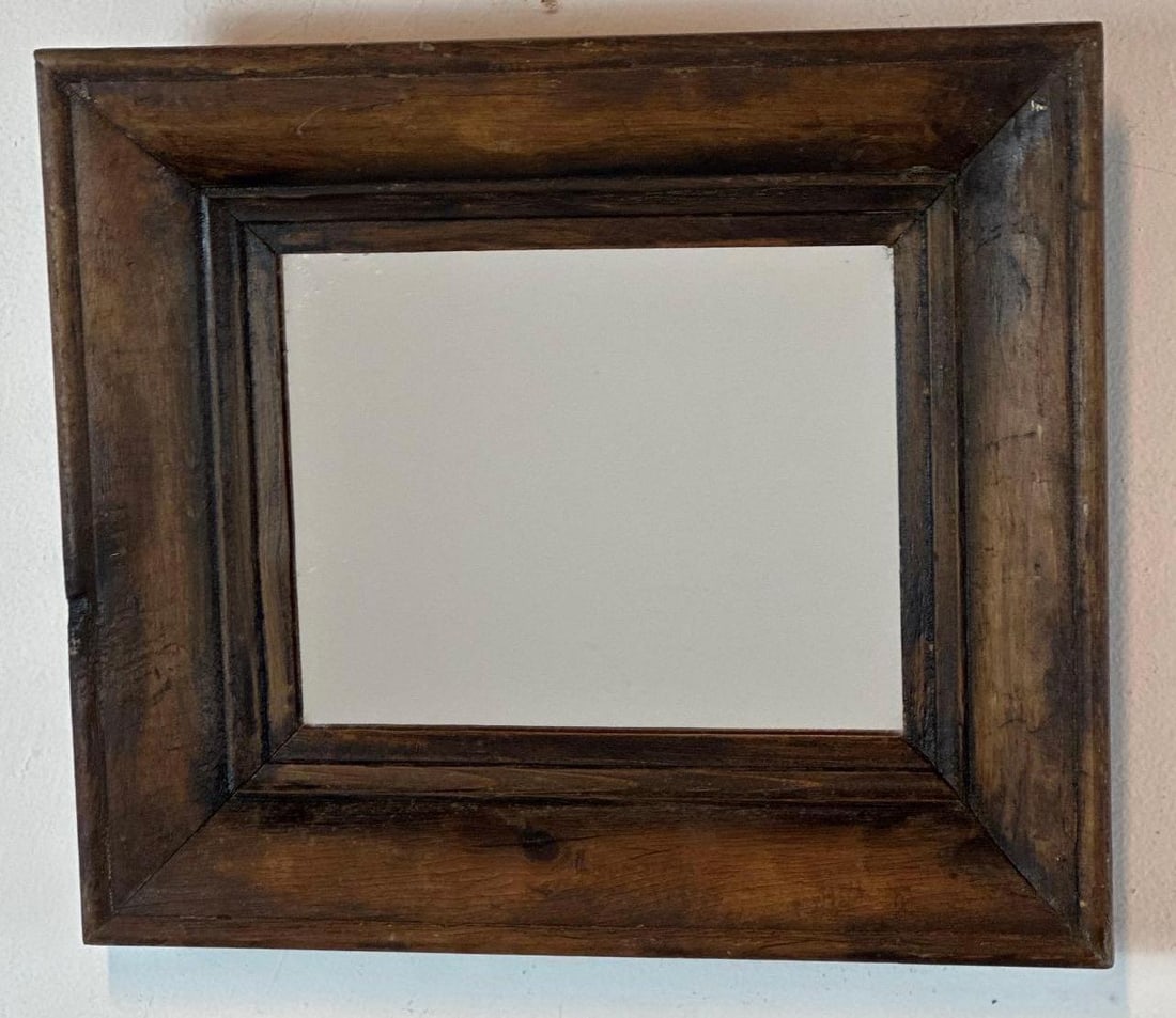 VINTAGE OAK FRAMED BEVELED WALL MIRROR (1 of 6)