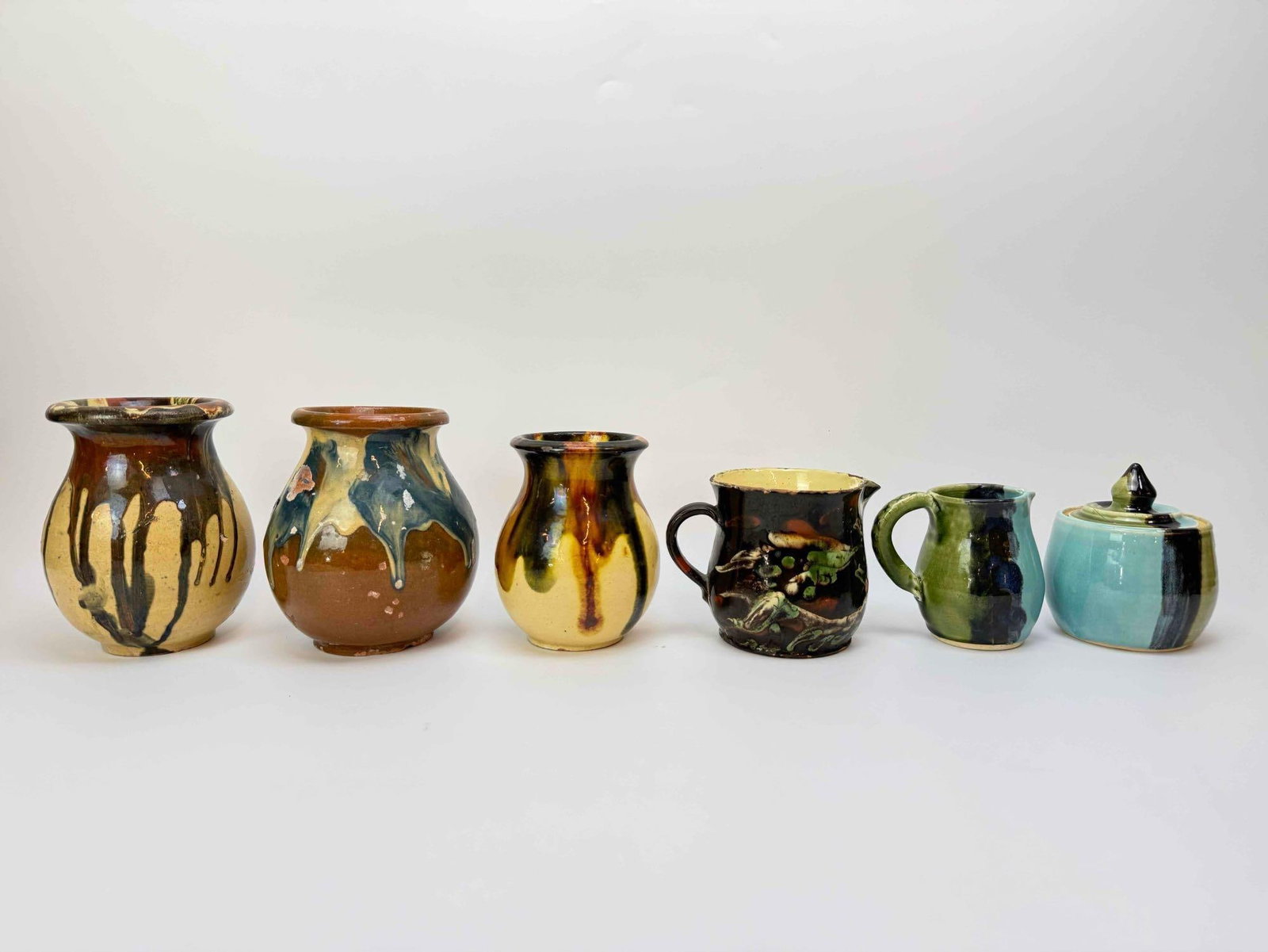 GROUP OF FRENCH MARBLEIZED DRIP GLAZE POTTERY (6 PCS) (1 of 11)