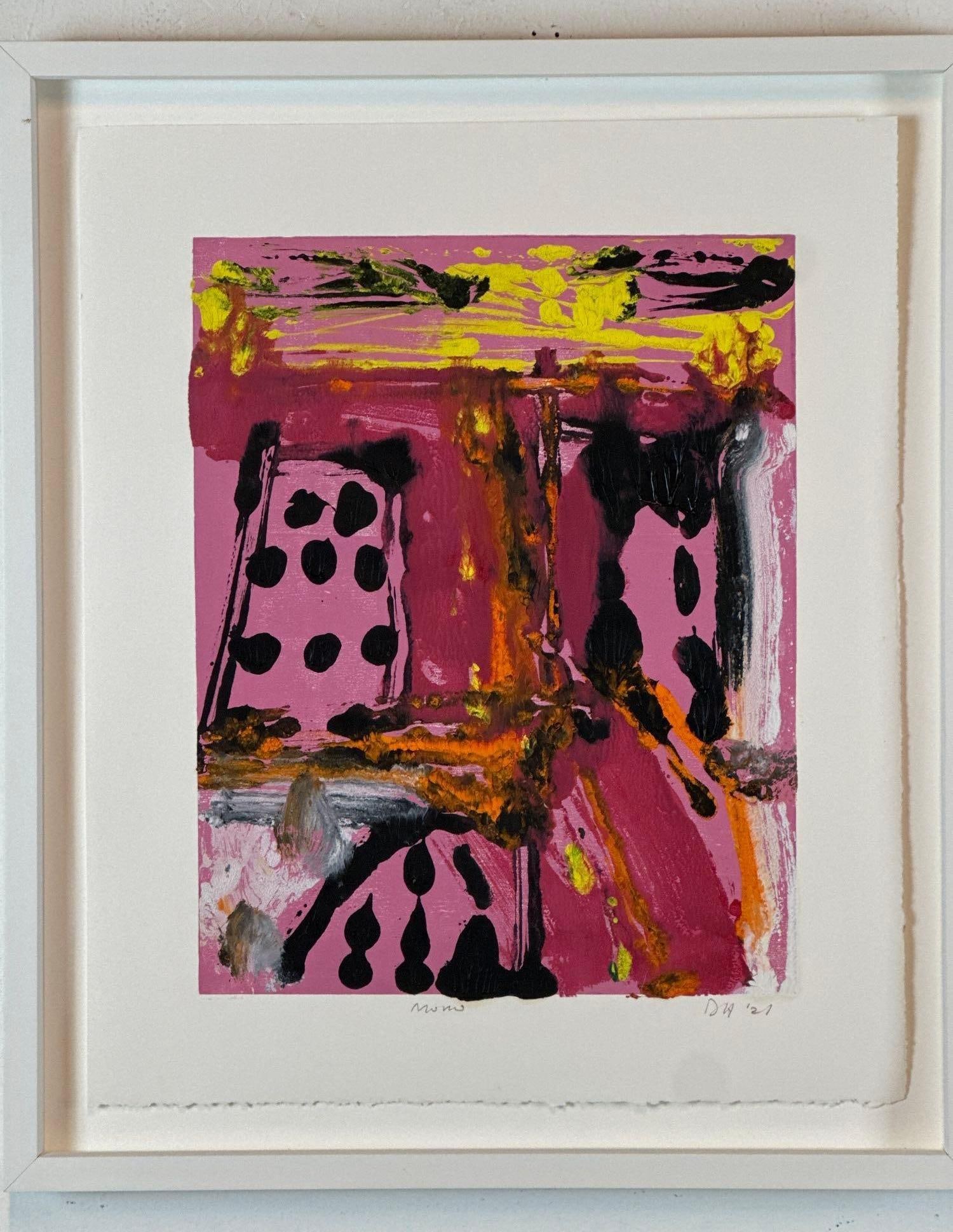 DANIEL HERR FRAMED ABSTRACT PAINTING: Vibrant abstract composition Artist or Maker: Daniel Herr Provenance: A New York Gallerist and Collector Notes: Although care is taken to photograph and describe the item, absence of a condition repor