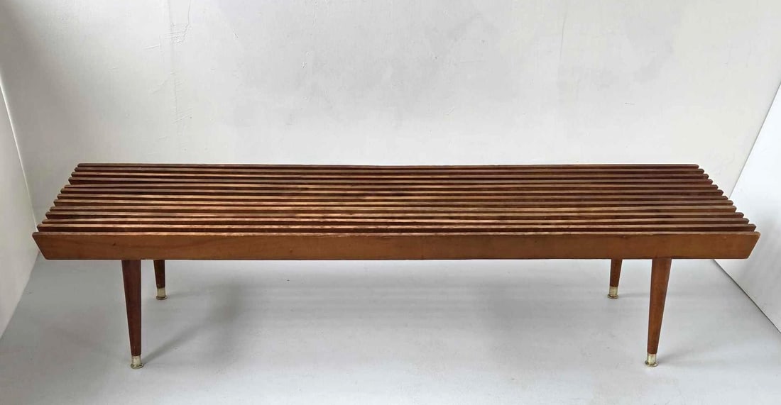 MID CENTURY SLAT WOOD COFFEE TABLE IN THE STYLE OF GEORGE NELSON (1 of 11)