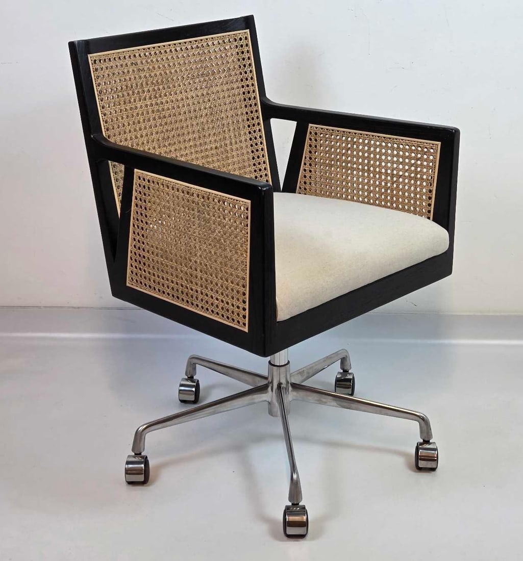 FOUR HANDS ANTONIA CANE ARM DESK CHAIR, SAVILE FLAX ON CHROME CASTER BASE (1 of 14)