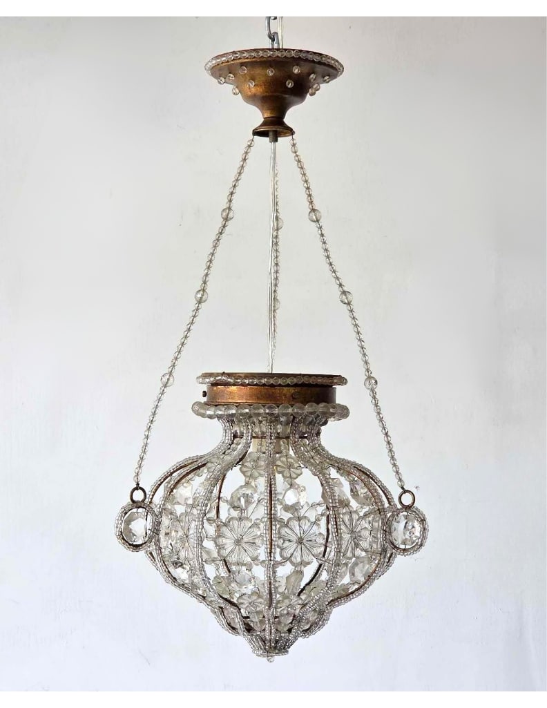 VINTAGE CRYSTAL BEADED MAISON BAGUES STYLE CHANDELIER WITH ROSETTES (1 of 13)