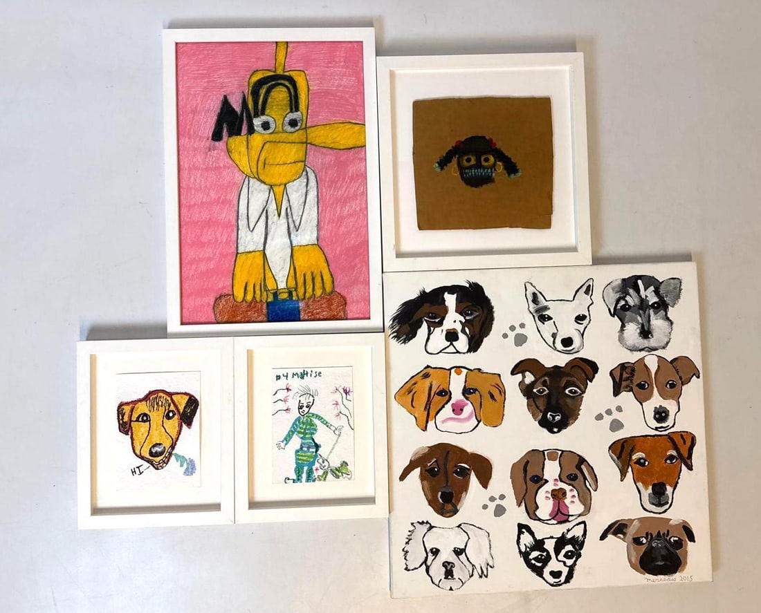 OUTSIDER & FOLK ART GALLERY WALL GROUPING: grouping of outsider and naive artworks Approximate Dimensions: largest 20" x 20” Artist or Maker: Various; unknown outsider artists Provenance: A New York Gallerist and Collector Notes: Alt