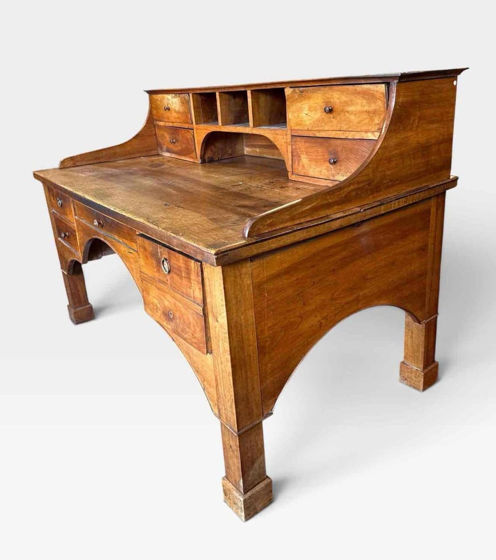 ANTIQUE HARDWOOD WRITING DESK WITH PIGEONHOLE GALLERY AND ARCHED SIDE PANELS (1 of 18)