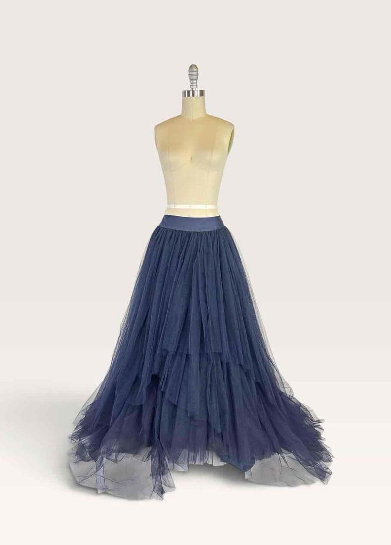ALBERTA FERRETTI NAVY LAYERED TULLE FULL BALL SKIRT | ARCHIVAL SAMPLE: Navy blue layered tulle full ball-gown skirt with a fitted waistband. Made in Italy. Artist or Maker: Alberta Ferretti, made in Italy by AEFFE S.p.A. Provenance: The AEFFE Group Archives, owner of th