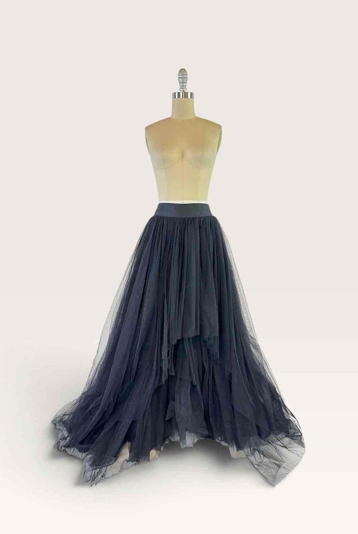ALBERTA FERRETTI CHARCOAL LAYERED TULLE FULL BALL SKIRT, SIZE IT 40 | ARCHIVAL SAMPLE (1 of 13)