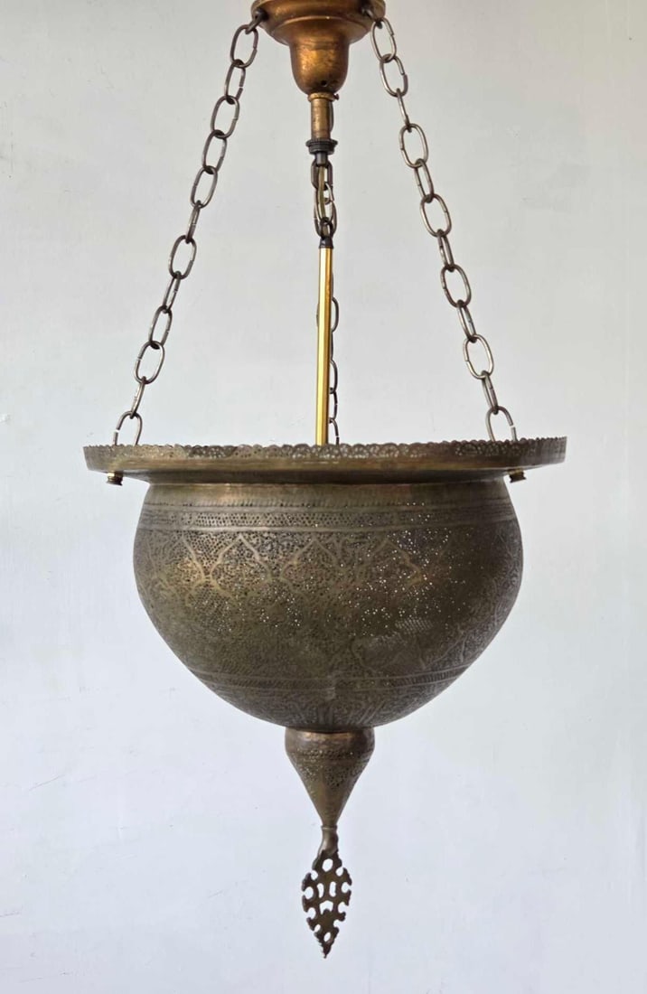LARGE ANTIQUE PIERCED BRASS MOROCCAN CHANDELIER (1 of 14)