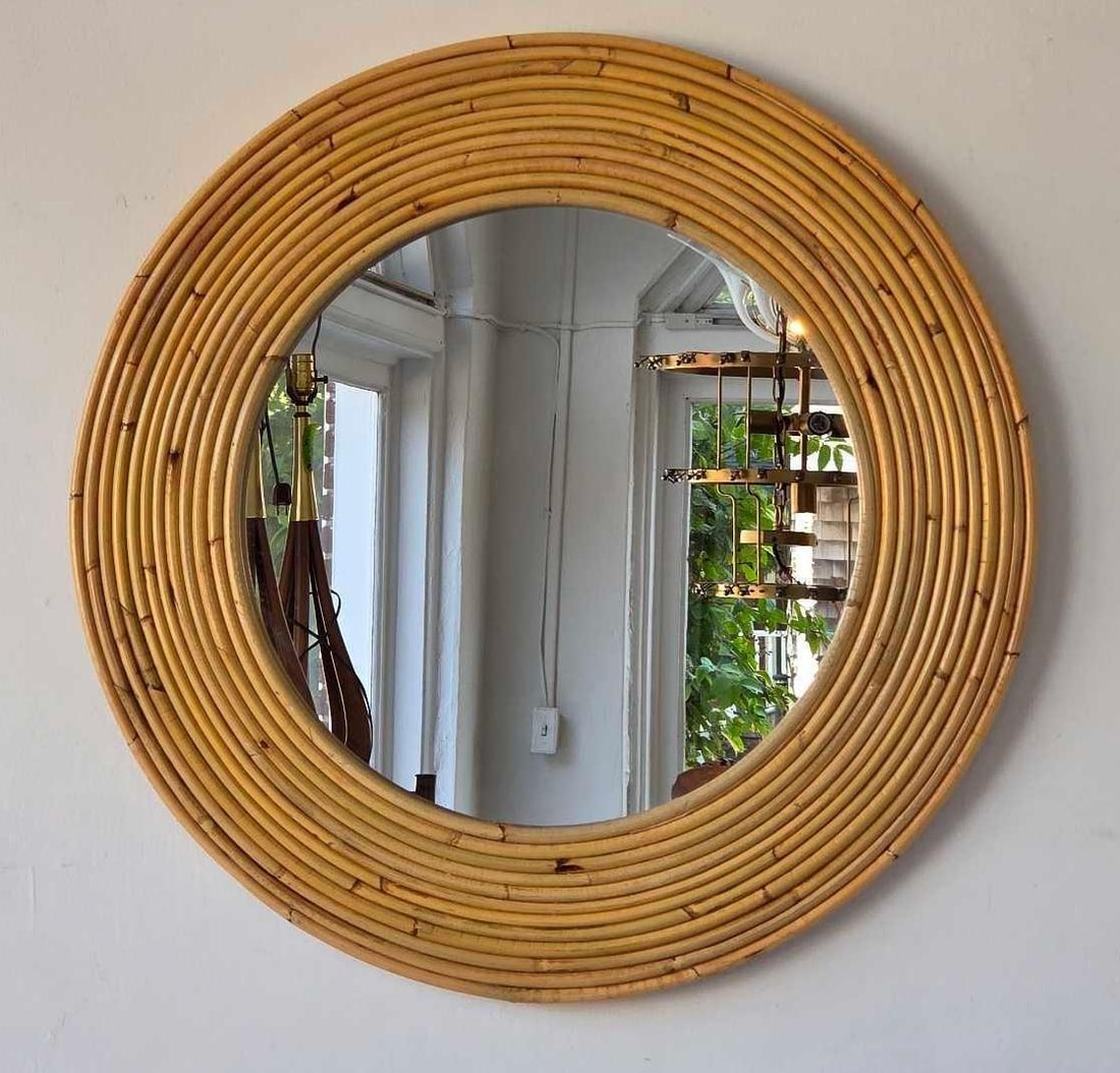 FINE VINTAGE PENCIL REED FRAMED CIRCULAR MIRROR (1 of 11)