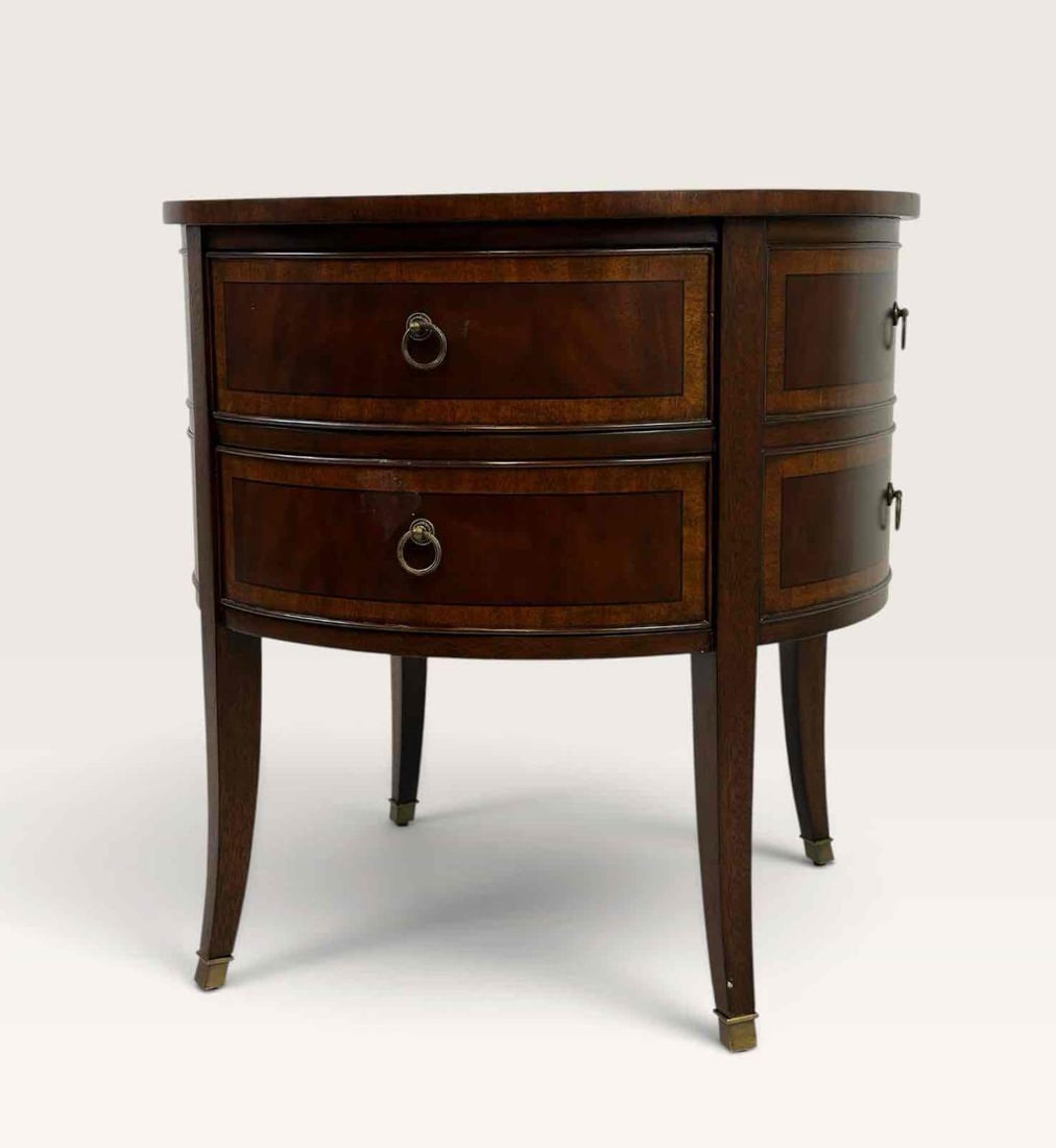 ETHAN ALLEN OSBORNE MAHOGANY TWO DRAWER DRUM SIDE TABLE (1 of 8)