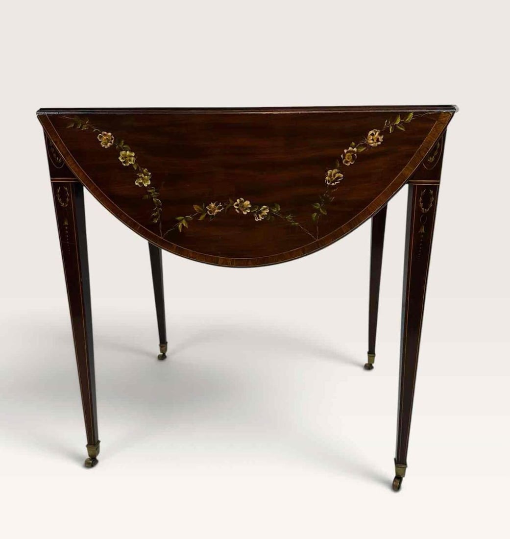 INLAID MAHOGANY DEMILUNE DROP LEAF PEMBROKE TABLE (1 of 9)