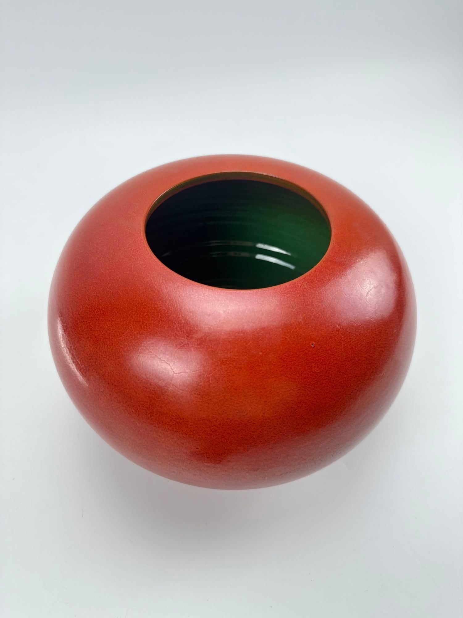ORANGE RED GLAZED CERAMIC BULBOUS VASE (1 of 7)