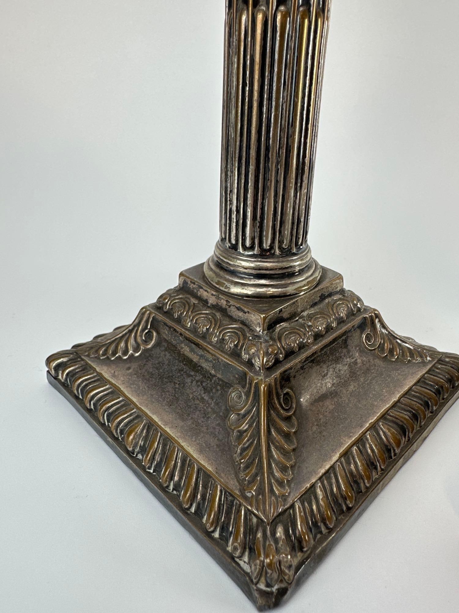 PAIR SILVERED CORINTHIAN COLUMN CANDLESTICKS - 5
