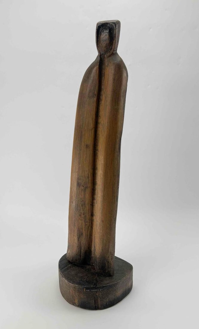 WILLIAM HUPPERT CARVED WOOD STYLIZED STANDING FIGURE ON PLINTH (1 of 8)