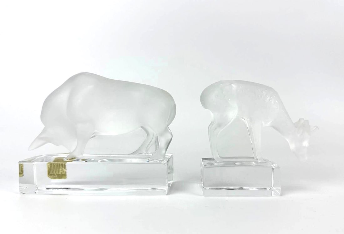 PAIR OF LALIQUE BULL AND GAZELLE FIGURES SIGNED LALIQUE FRANCE (1 of 10)