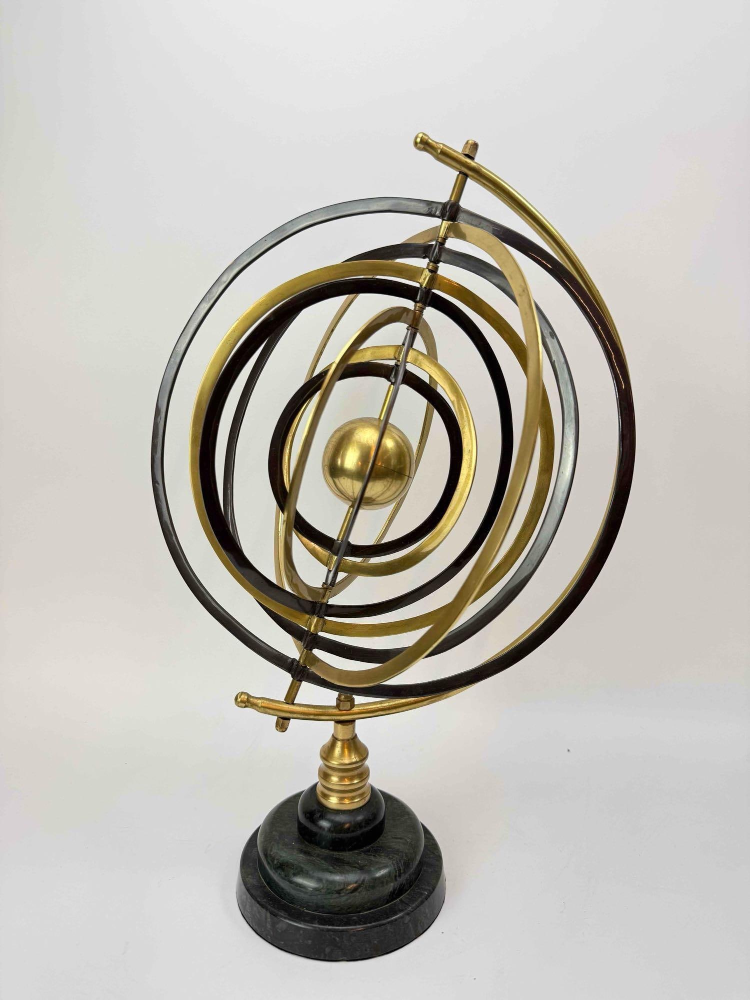 BRASS ARMILLARY SPHERE ON TURNED MARBLE BASE (1 of 4)