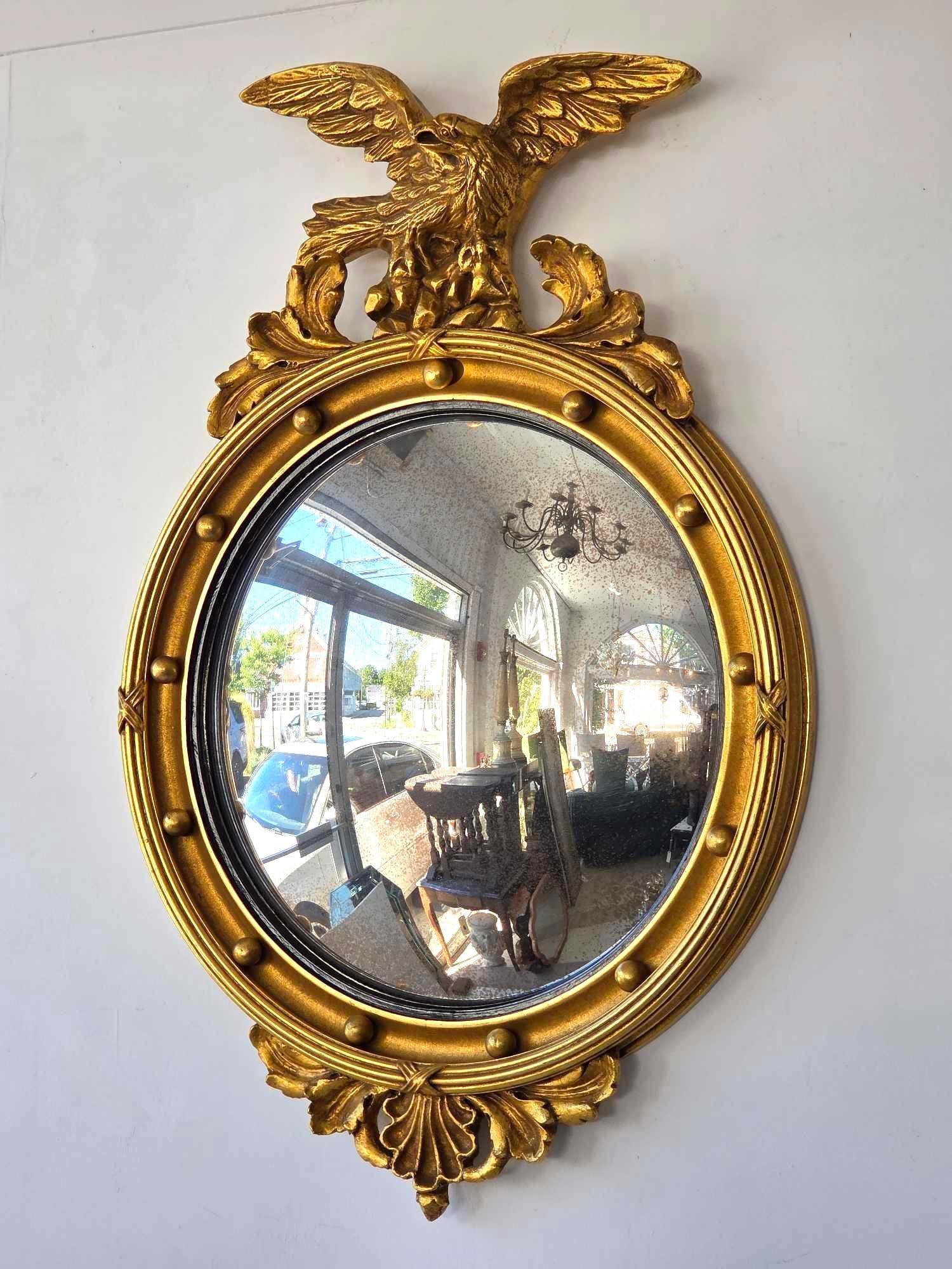 VINTAGE REGENCY STYLE GILTWOOD EAGLE CONVEX MIRROR (1 of 14)