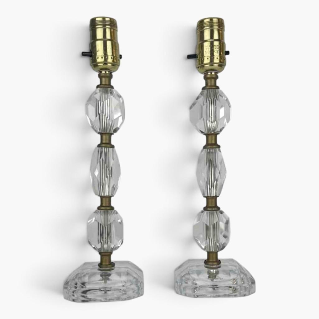 PAIR OF STACKED CUT CRYSTAL TABLE LAMPS WITH BRASS FITTINGS (1 of 11)