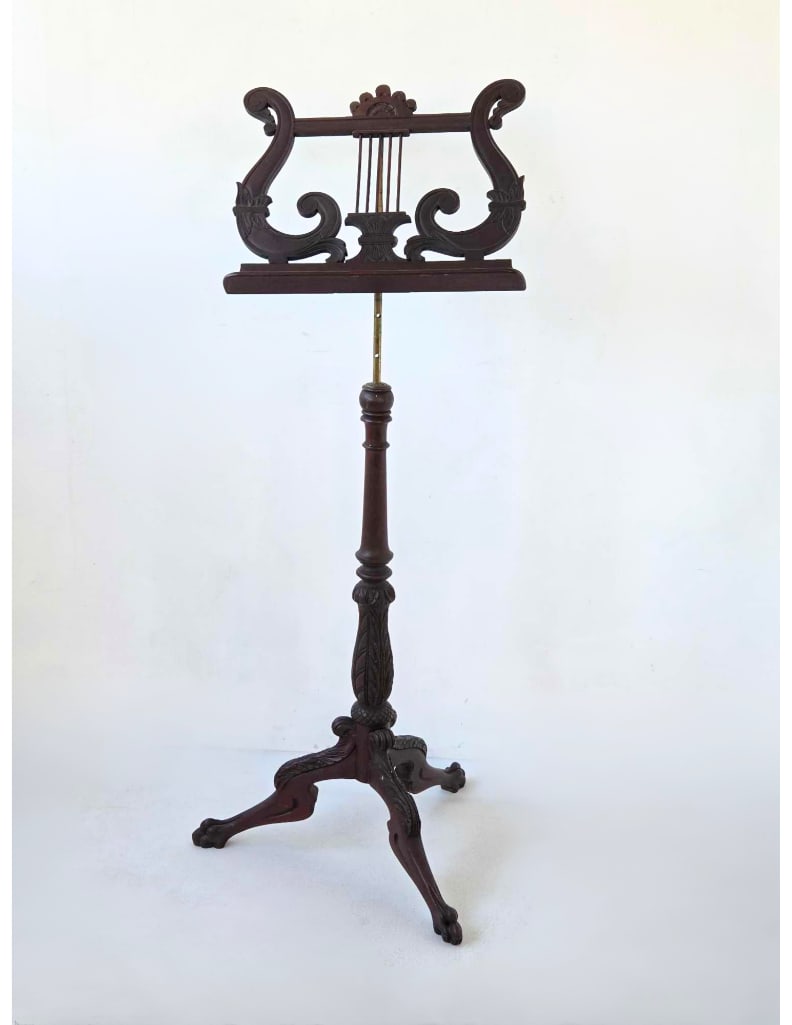 LATE VICTORIAN CARVED MAHOGANY AND BRASS MUSIC STAND PALMER NEW YORK (1 of 18)