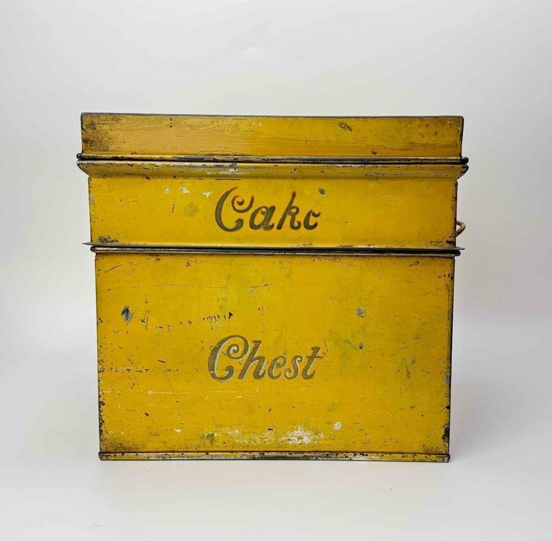 ANTIQUE YELLOW PAINTED TIN TIERED CAKE CHEST (1 of 8)