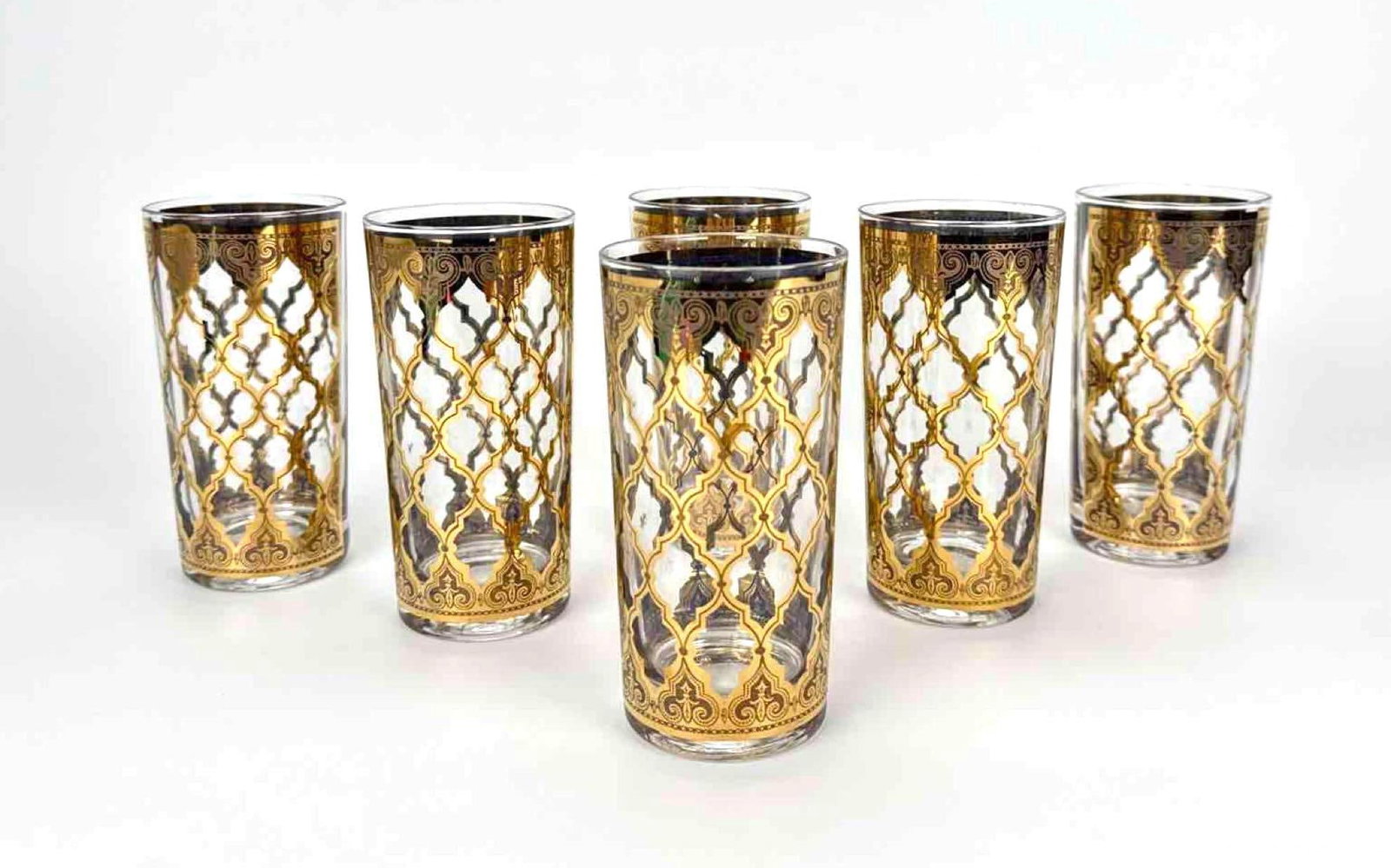 SET OF SIX CULVER "VALENCIA" 22 KARAT GOLD HIGHBALL GLASSES (1 of 12)