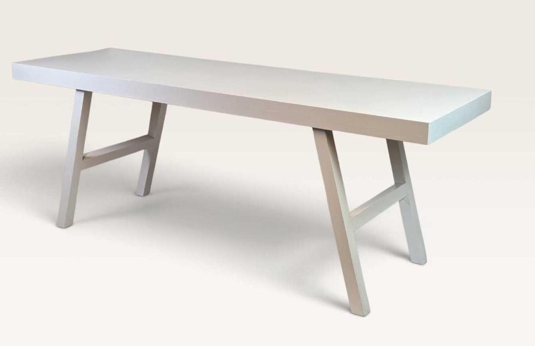 LARGE WHITE PAINTED MINIMALIST TRESTLE CONSOLE TABLE, 80 IN. WIDE (1 of 10)