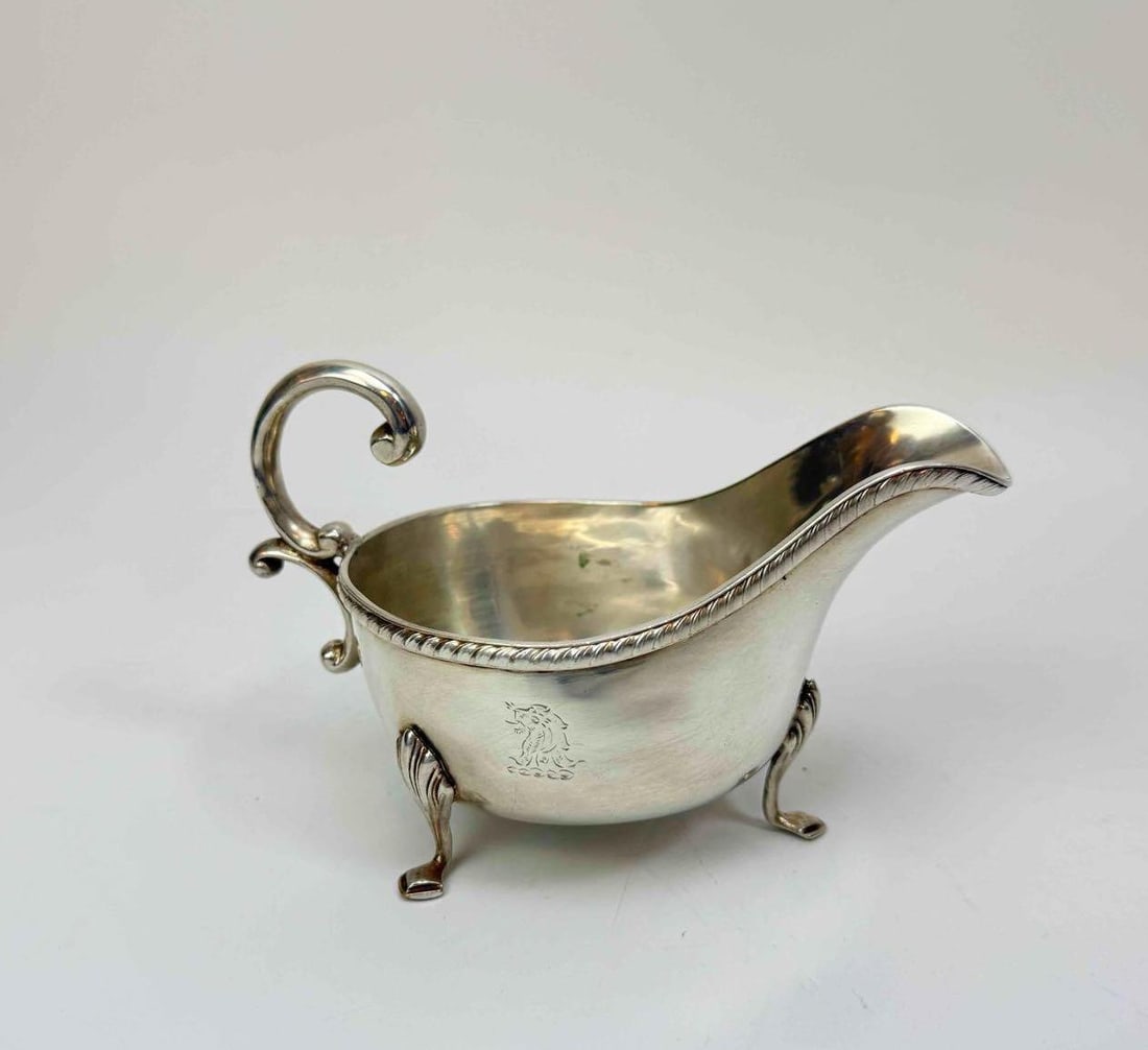 CONTINENTAL SILVER GEORGIAN-STYLE FOOTED SAUCE BOAT, PSEUDO-MARKED (1 of 8)