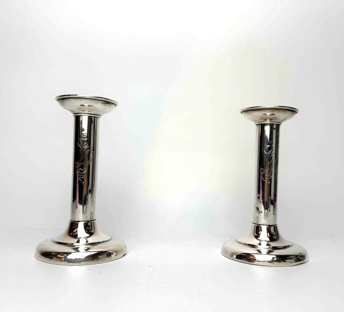 PAIR OF STERLING SILVER CANDLESTICKS WITH BOBECHES (1 of 5)