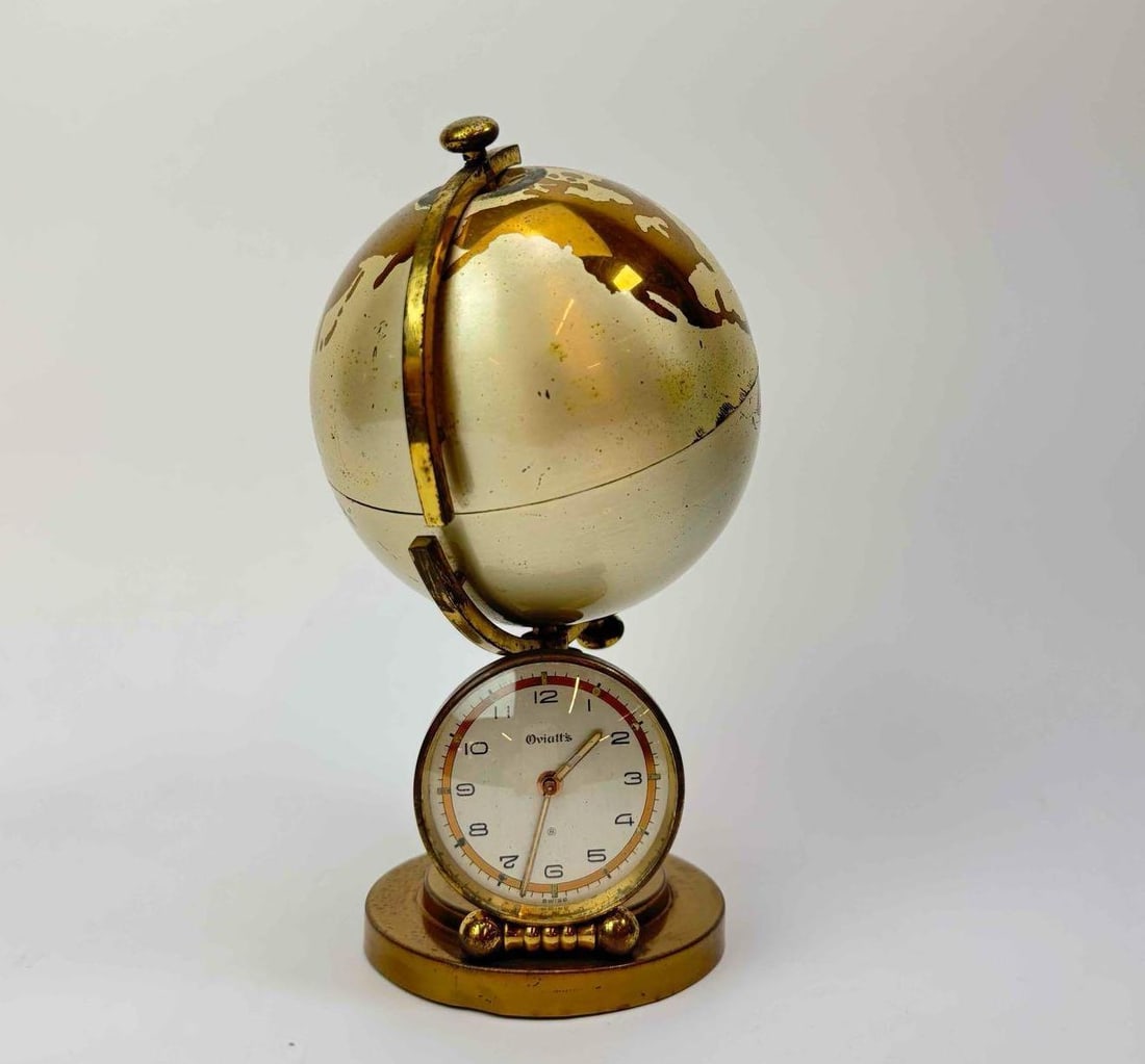 OVIATTS NOVELTY TERRESTRIAL GLOBE CIGARETTE DISPENSER WITH CLOCK PEDESTAL (1 of 9)