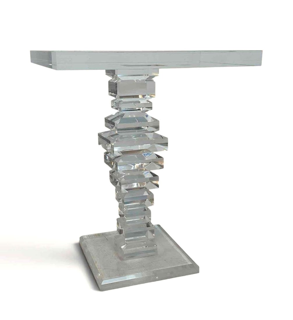 CLEAR ACRYLIC SQUARE TABLE WITH STACKED PEDESTAL BASE (1 of 5)