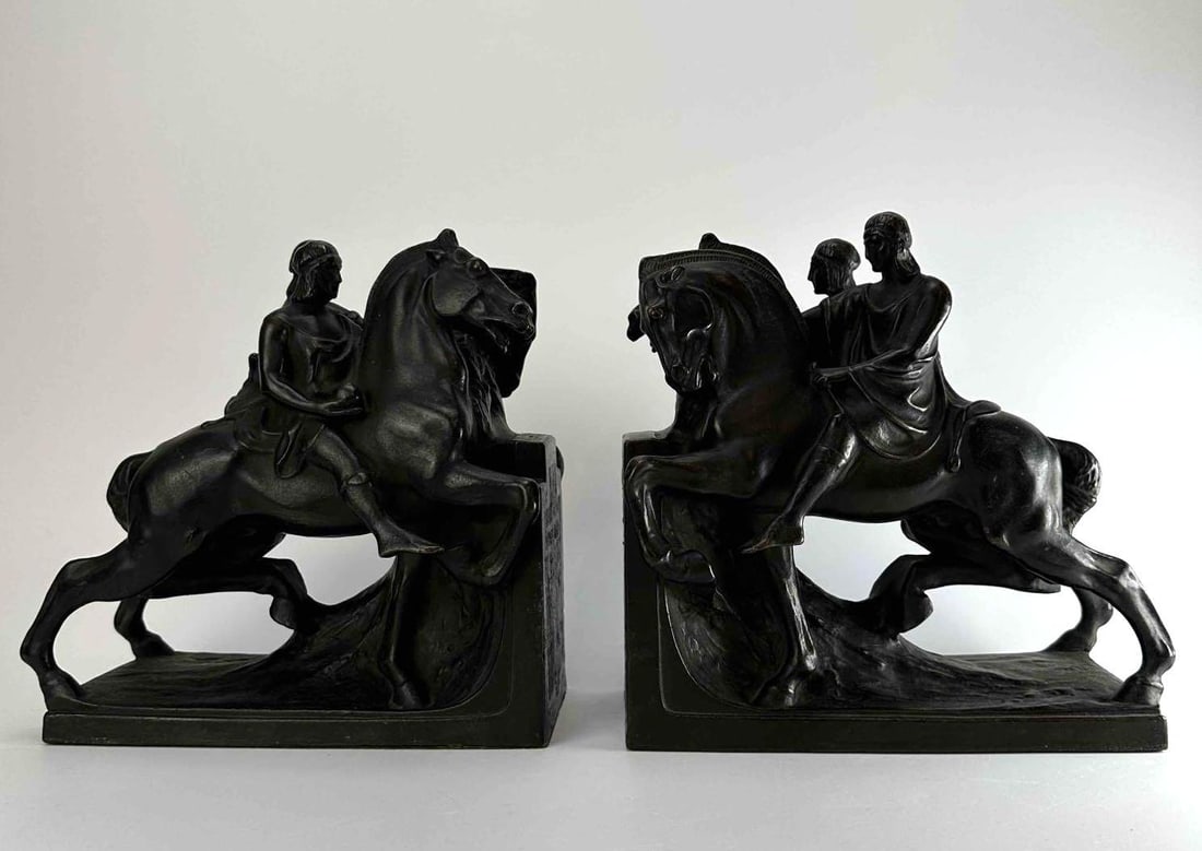 PAIR OF HOMERS ILIAD BRONZE CLAD BOOKENDS BY POMPEIAN BRONZE CO. (1 of 11)