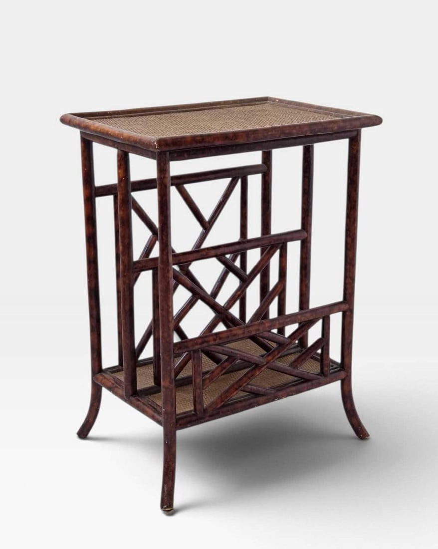 VINTAGE FAUX BAMBOO AND RATTAN MAGAZINE SIDE TABLE (1 of 16)