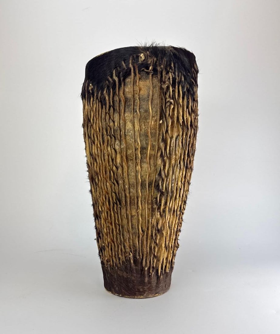 TRIBAL AFRICAN STYLE CARVED WOOD AND HIDE DRUM (1 of 5)